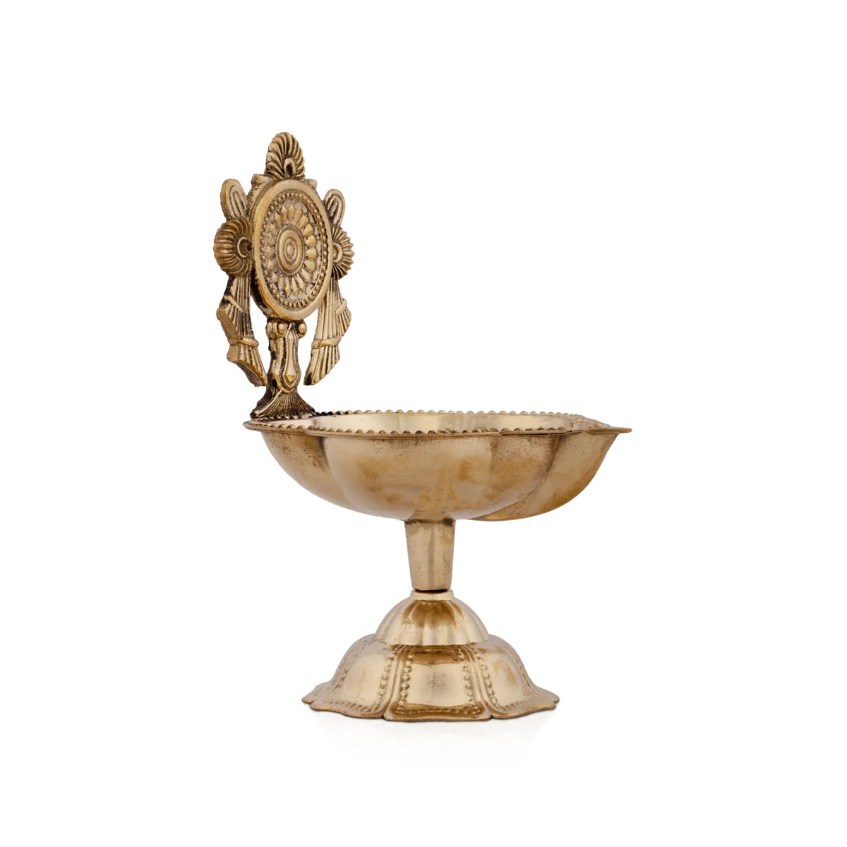 Chakra Design Brass Lamp With Base - 3.5 x 2 Inches | Brass Pooja Diya/ Brass Deepam for Home - Image 2