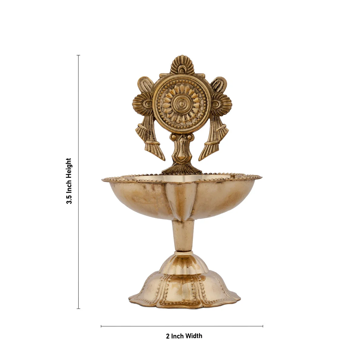 Chakra Design Brass Lamp With Base - 3.5 x 2 Inches | Brass Pooja Diya/ Brass Deepam for Home - Image 6