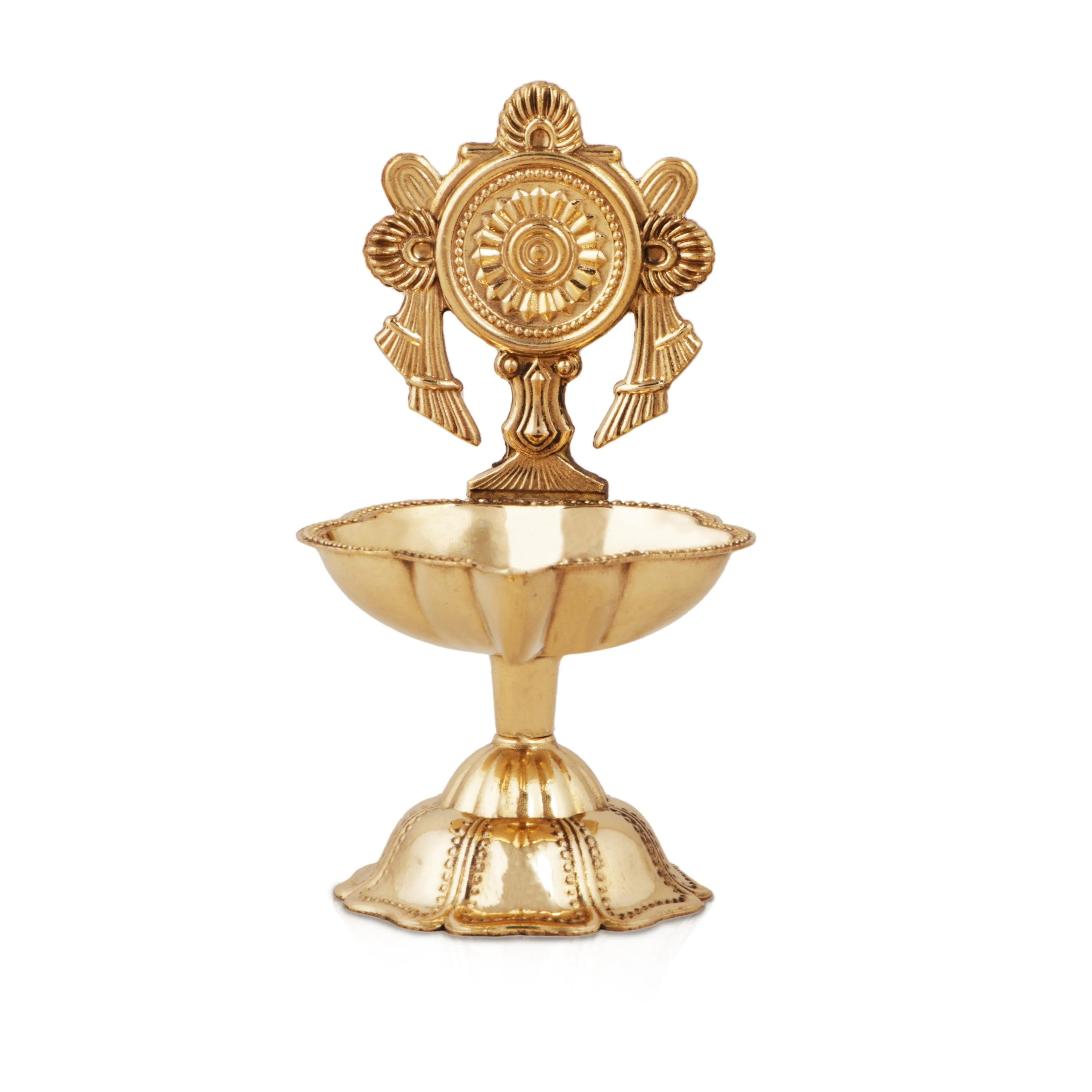 Chakra Design Brass Lamp With Base - 4.5 x 2.5 Inches | Brass Pooja Diya/ Brass Deepam for Home - Image 2