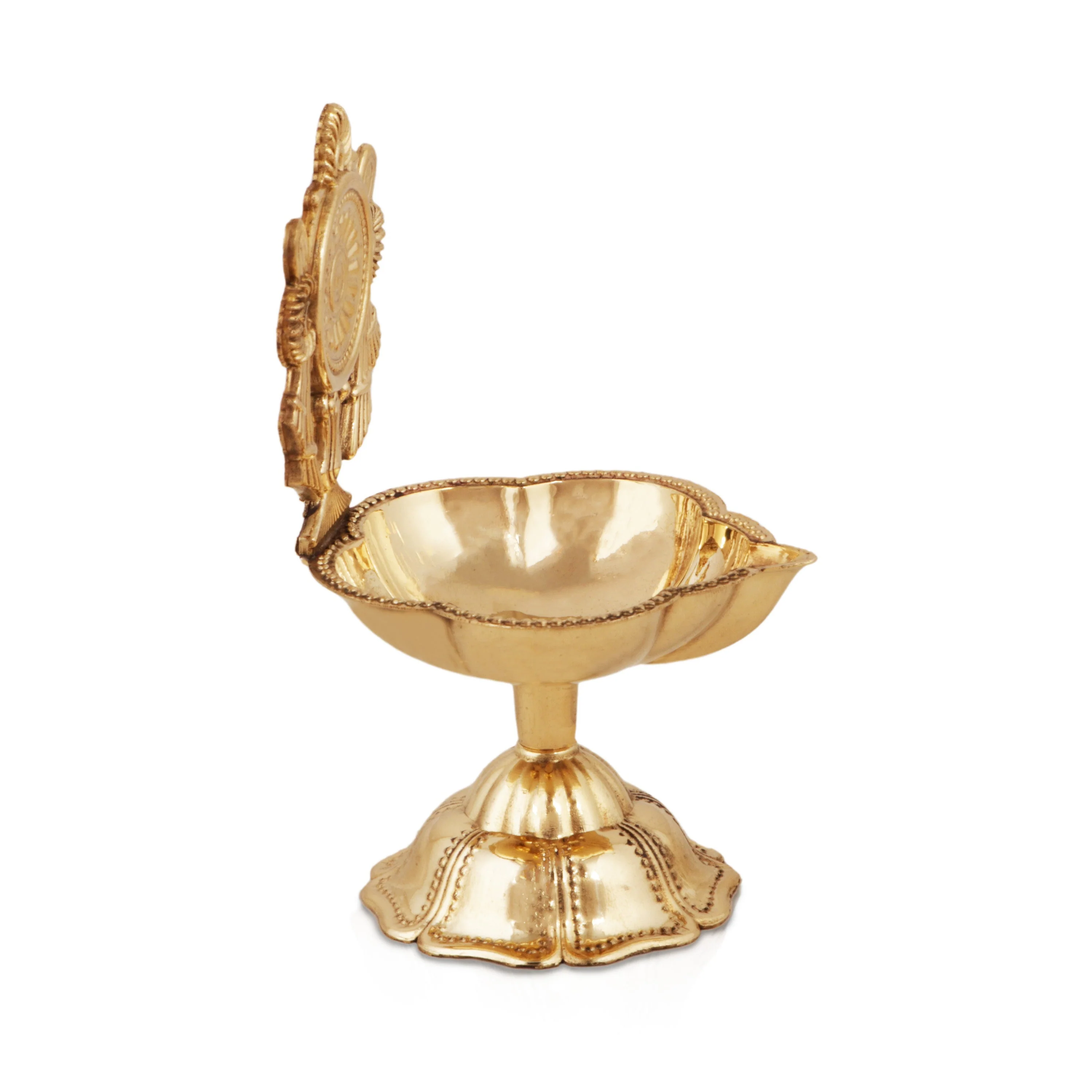 Chakra Design Brass Lamp With Base - 4.5 x 2.5 Inches | Brass Pooja Diya/ Brass Deepam for Home - Image 3