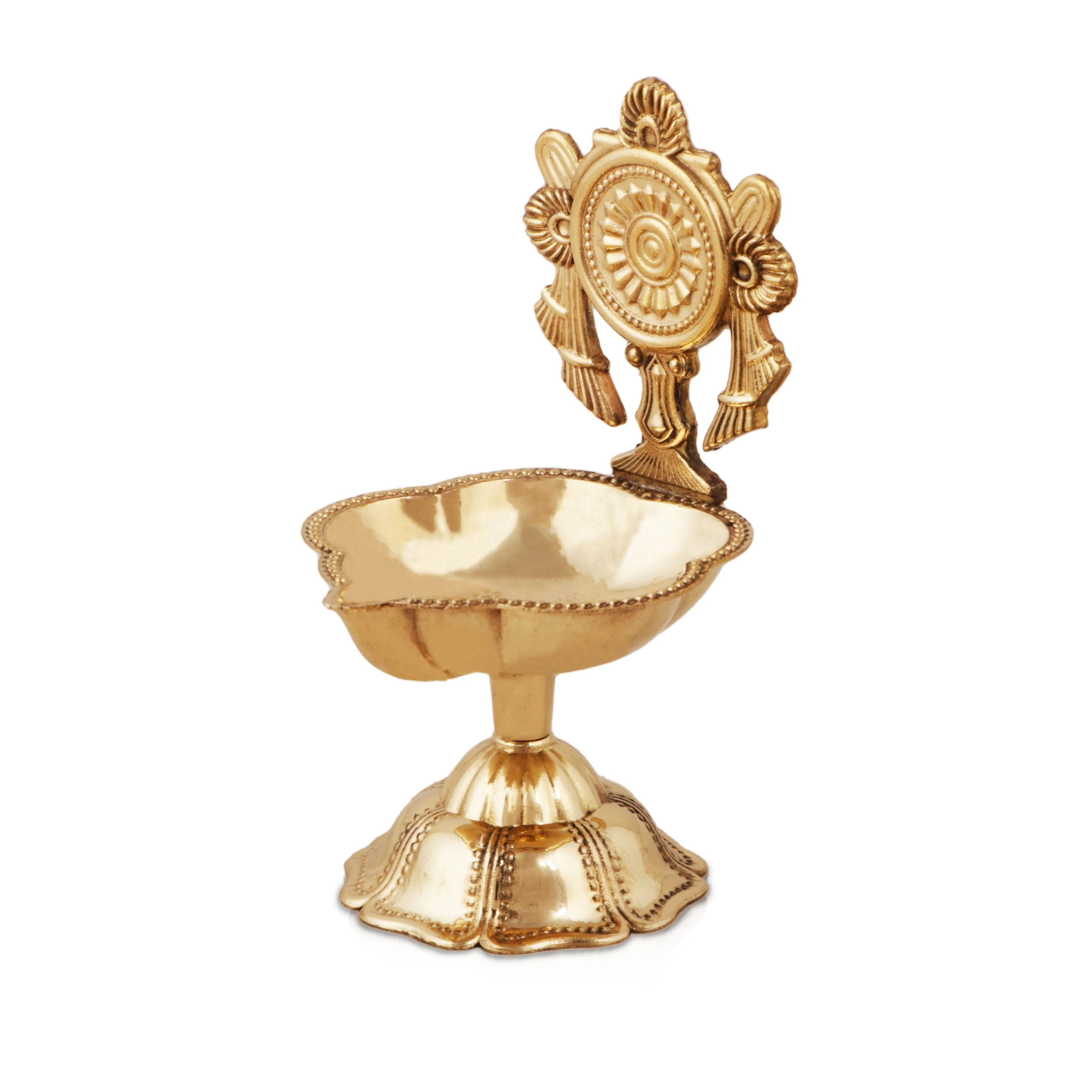 Chakra Design Brass Lamp With Base - 4.5 x 2.5 Inches | Brass Pooja Diya/ Brass Deepam for Home - Image 4
