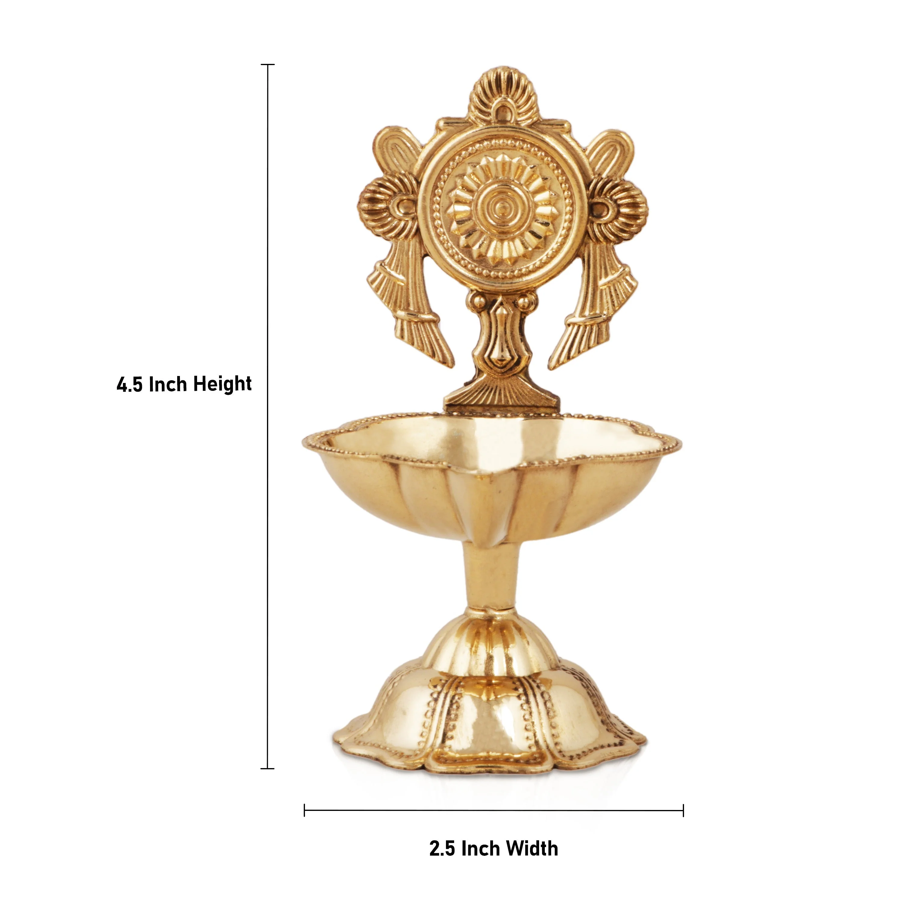 Chakra Design Brass Lamp With Base - 4.5 x 2.5 Inches | Brass Pooja Diya/ Brass Deepam for Home - Image 6