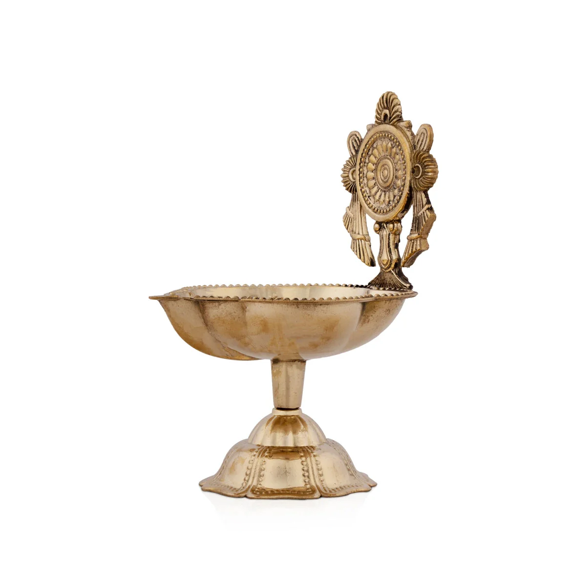 Chakra Design Brass Lamp With Base - 4.5 x 3 Inches | Brass Pooja Diya/ Brass Deepam for Home - Image 2