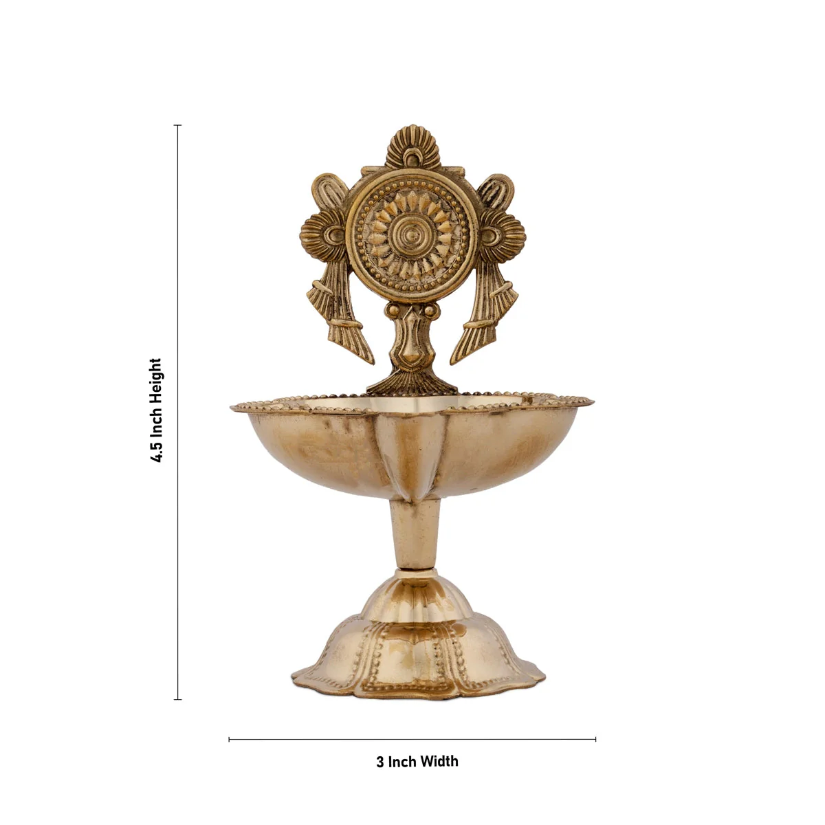 Chakra Design Brass Lamp With Base - 4.5 x 3 Inches | Brass Pooja Diya/ Brass Deepam for Home - Image 3