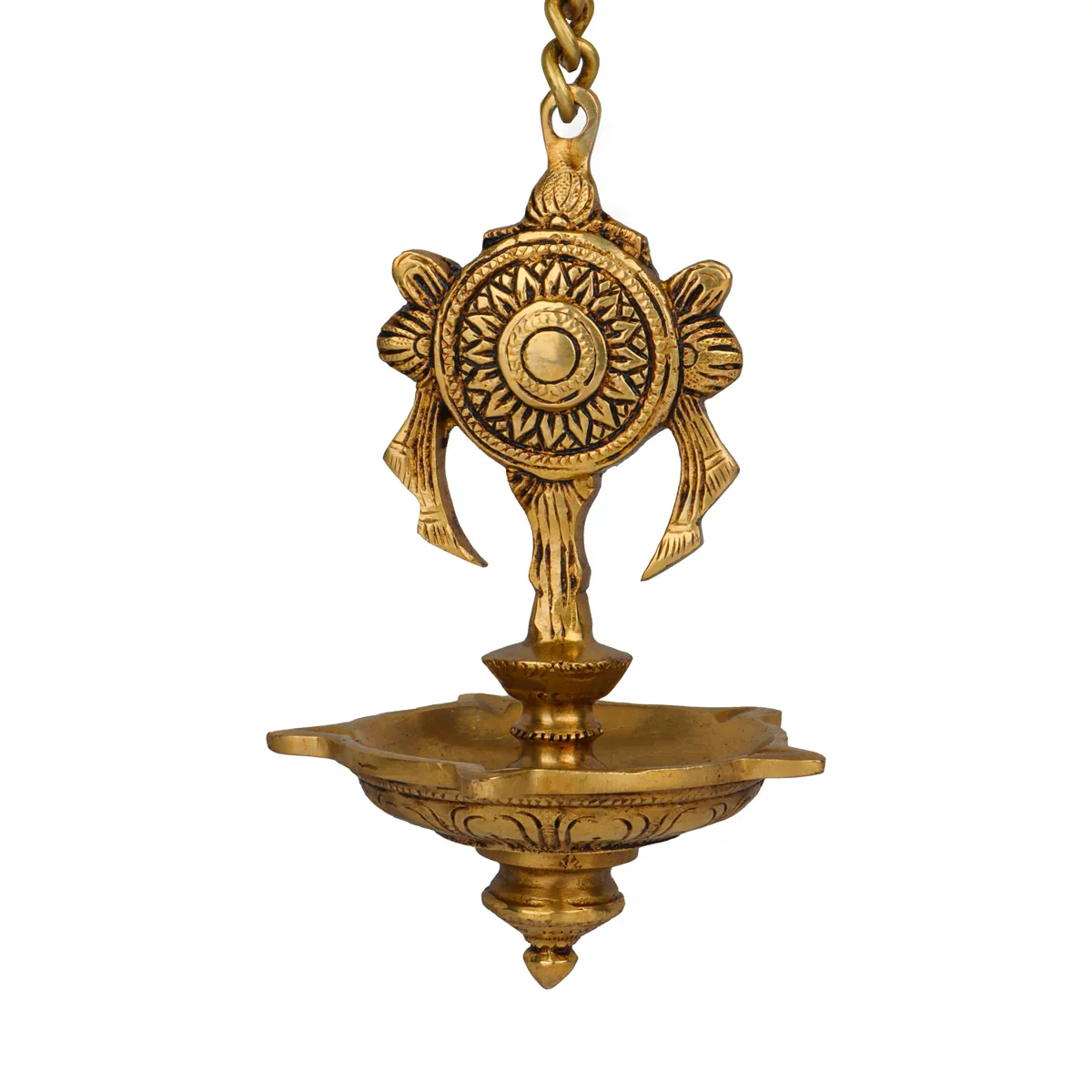 Chakra Design Hanging Deep - 6 Inch | Antique Brass Lamp/ Hanging Diya for Temple/ 660 Gms Approx - Image 2