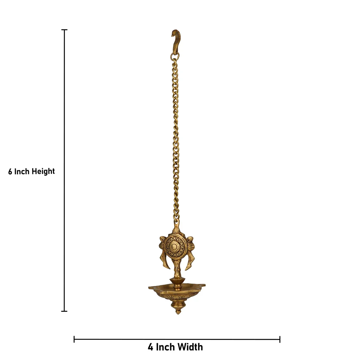 Chakra Design Hanging Deep - 6 Inch | Antique Brass Lamp/ Hanging Diya for Temple/ 660 Gms Approx - Image 3