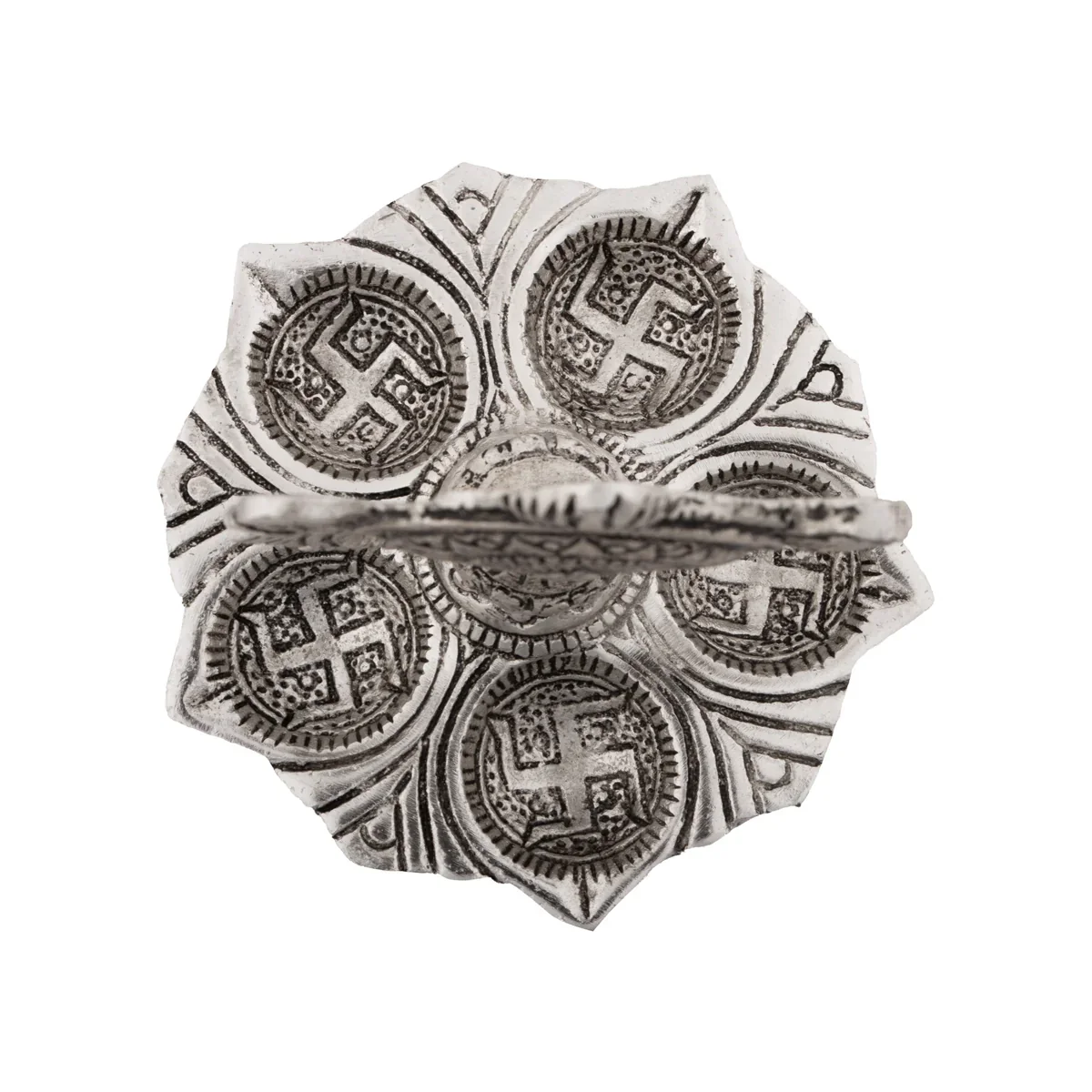 Chakra with 5 Face Deep - 6 x 4 Inches | Aluminium Lamp/ Silver Polish Vilakku for Pooja/ 155 Gms Approx - Image 3