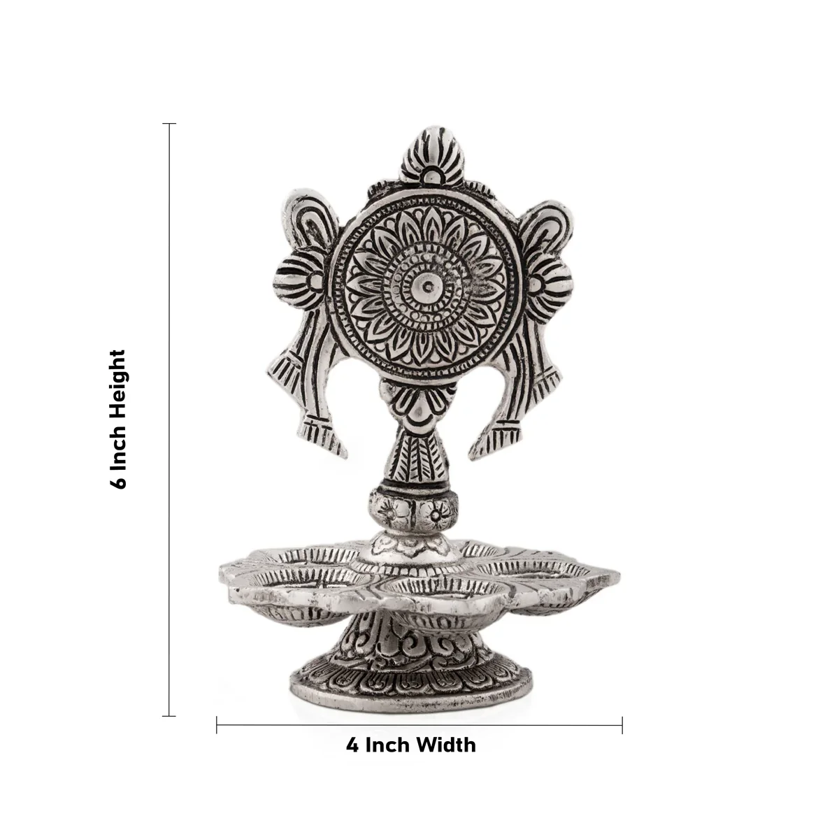 Chakra with 5 Face Deep - 6 x 4 Inches | Aluminium Lamp/ Silver Polish Vilakku for Pooja/ 155 Gms Approx - Image 4