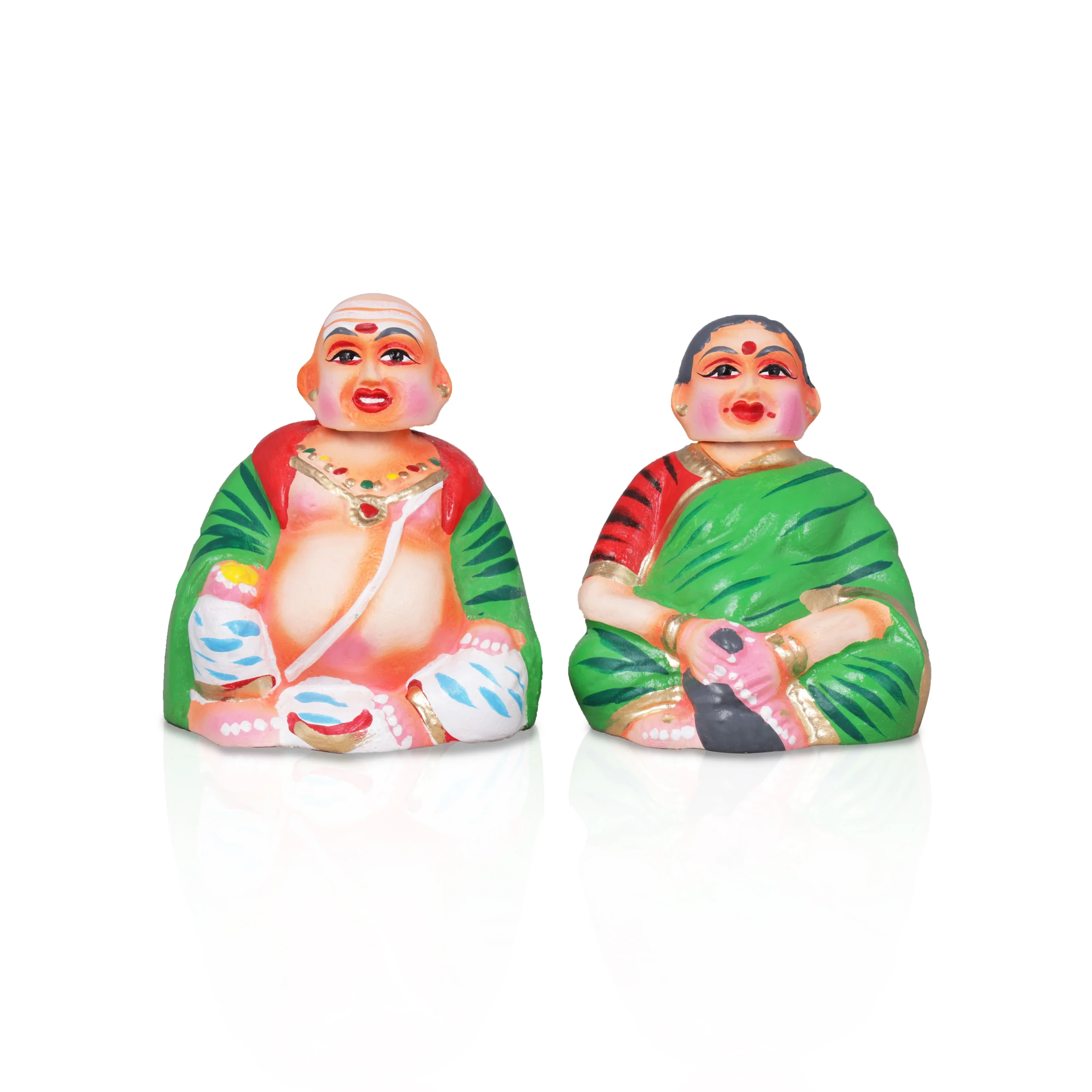 Chettiar Chettichi Paper Mache Golu Bommai Pair - 5.5 x 4 Inches | Giri Golu Doll/ Navaratri Golu Bomma/Gombe/Bommai - Image 2