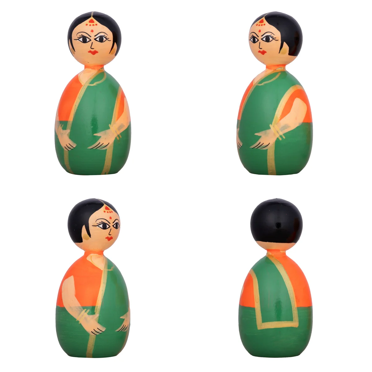 Chettiyar Chettachi Pair - 4 X 2 Inches | Thatha Patti Pair/Wooden Statue For Golu Display& Traditional Gifting - Image 2