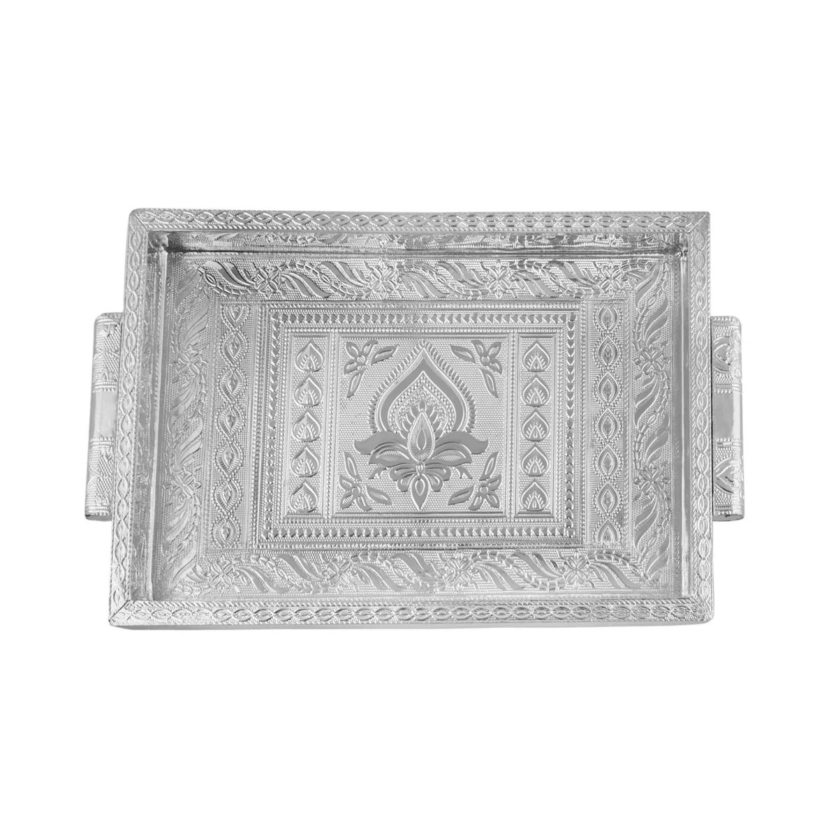 Chocky Tray - 1.25 x 12 Inches | Silver & Gold Polish Serving Tray/ Thali Plate for Pooja - Image 2
