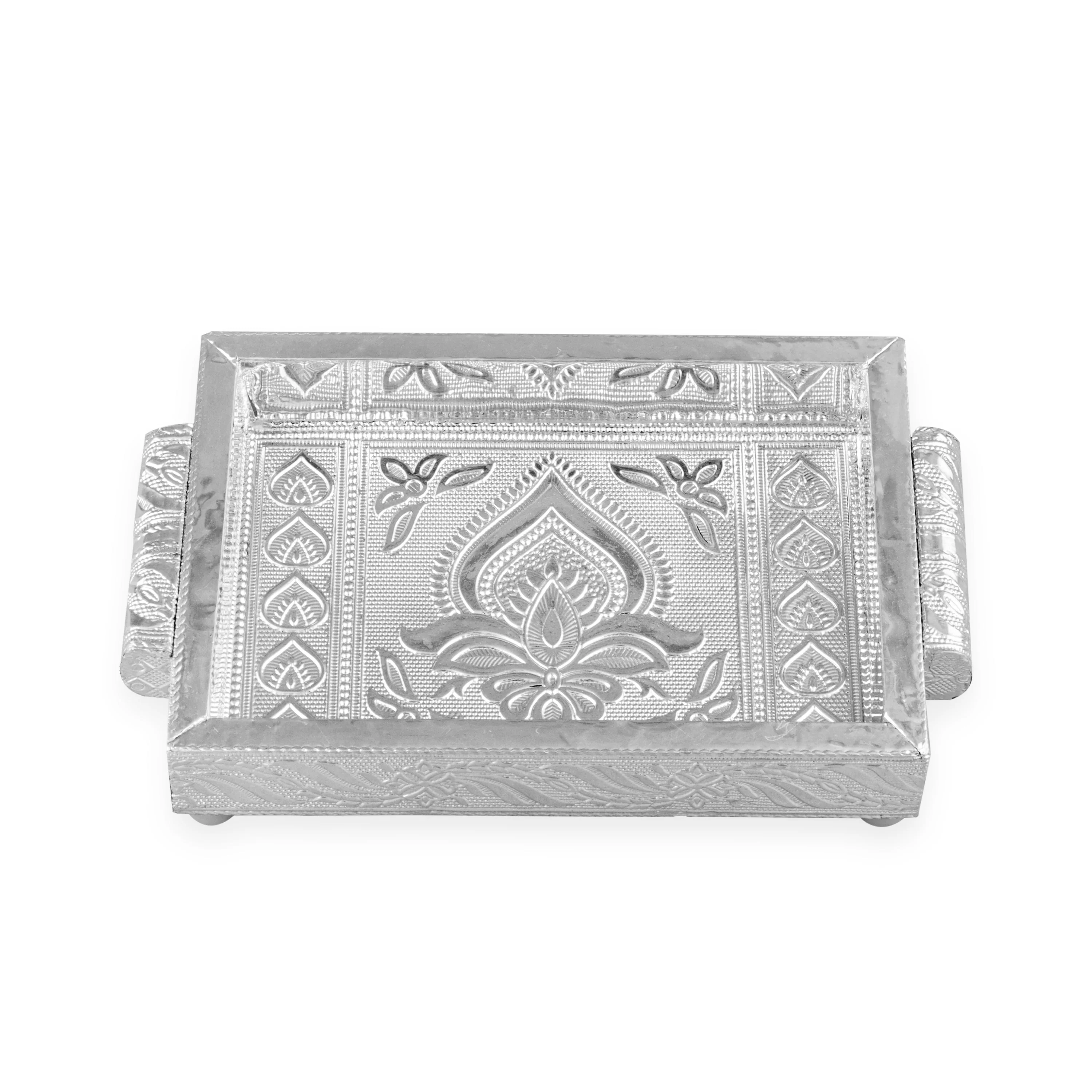Chocky Tray - 2 x 6 x 4 Inches | Silver Polish Serving Tray/ Thali Plate for Pooja