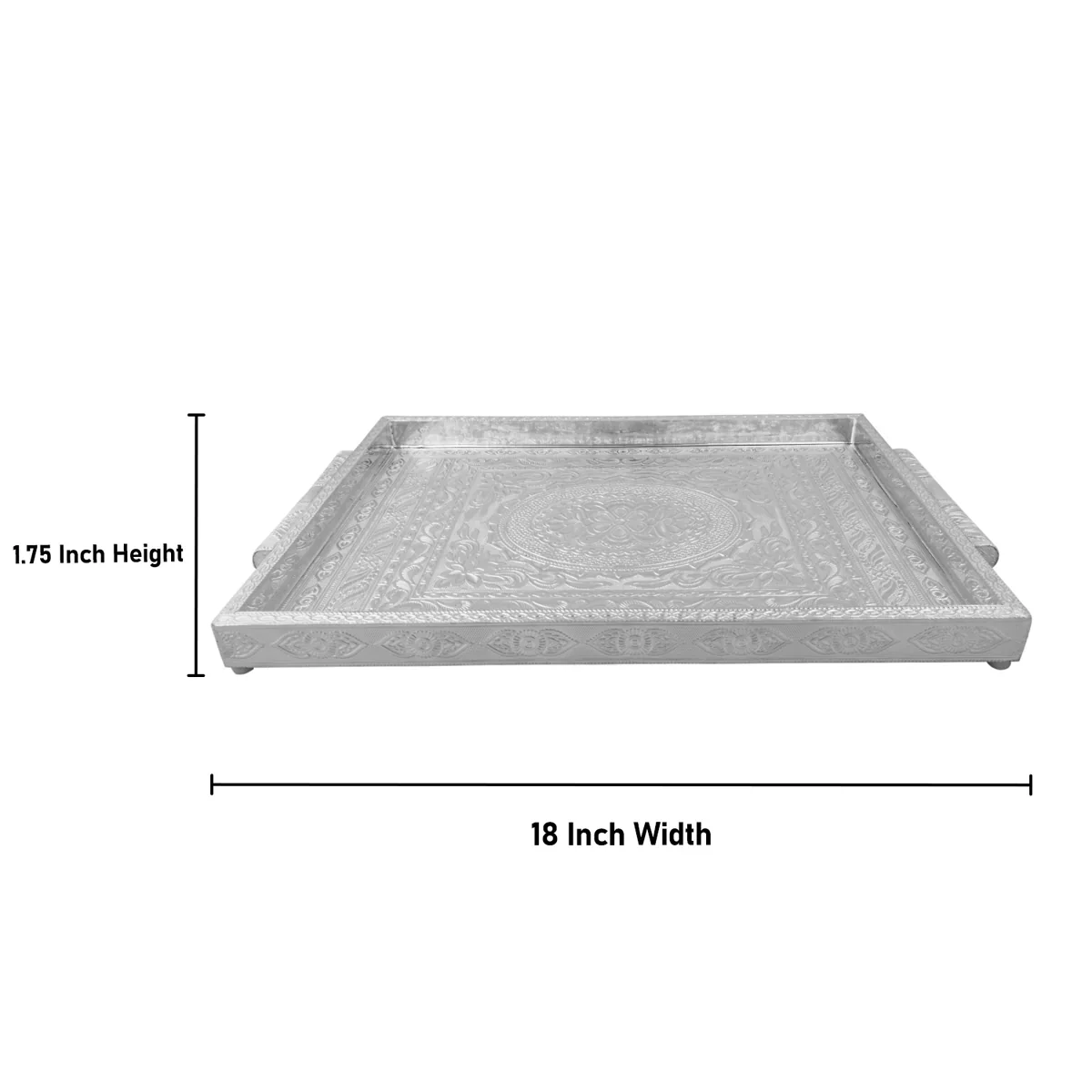 Choky Tray - 18 x 12 Inches | Wooden Serving Tray/ Silver Polish Thali Plate for Pooja - Image 3