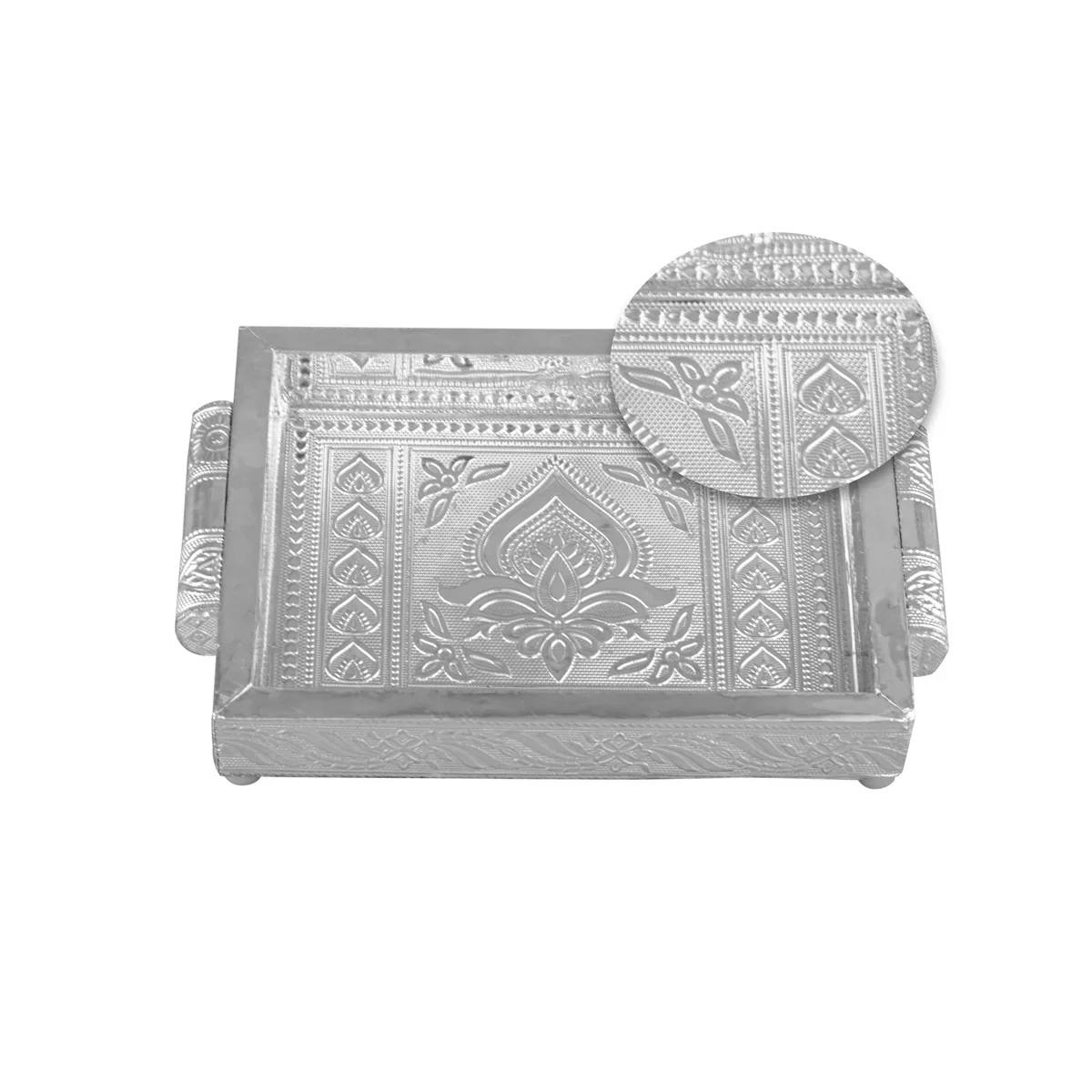 Chocky Tray - 7 x 5 Inches | Silver Serving Tray/ Thali Plate for Pooja - Image 2