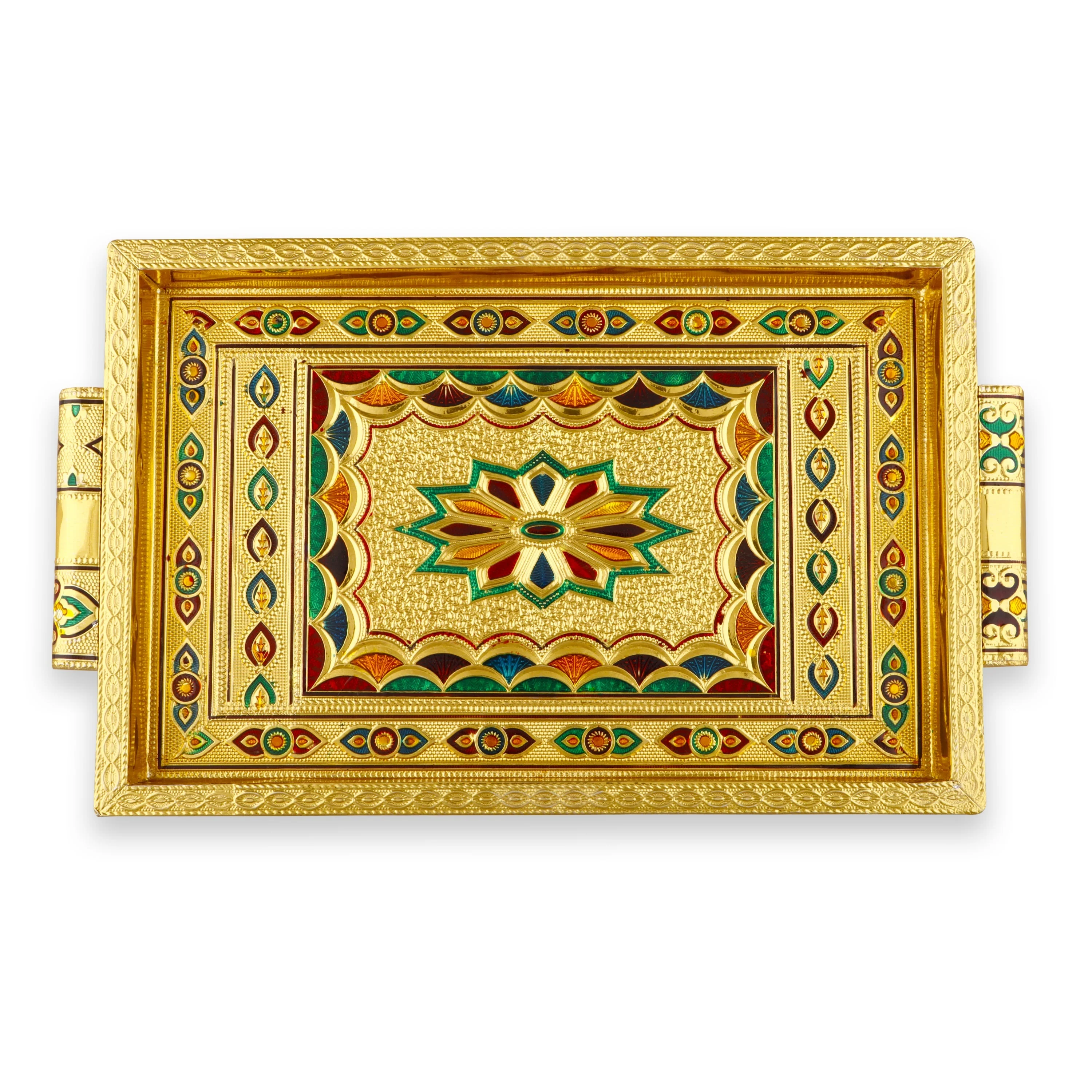 Choky Tray - 1.5 x 12 x 8 Inches | Meenakari Serving Tray/ Gold Polish Plate for Home