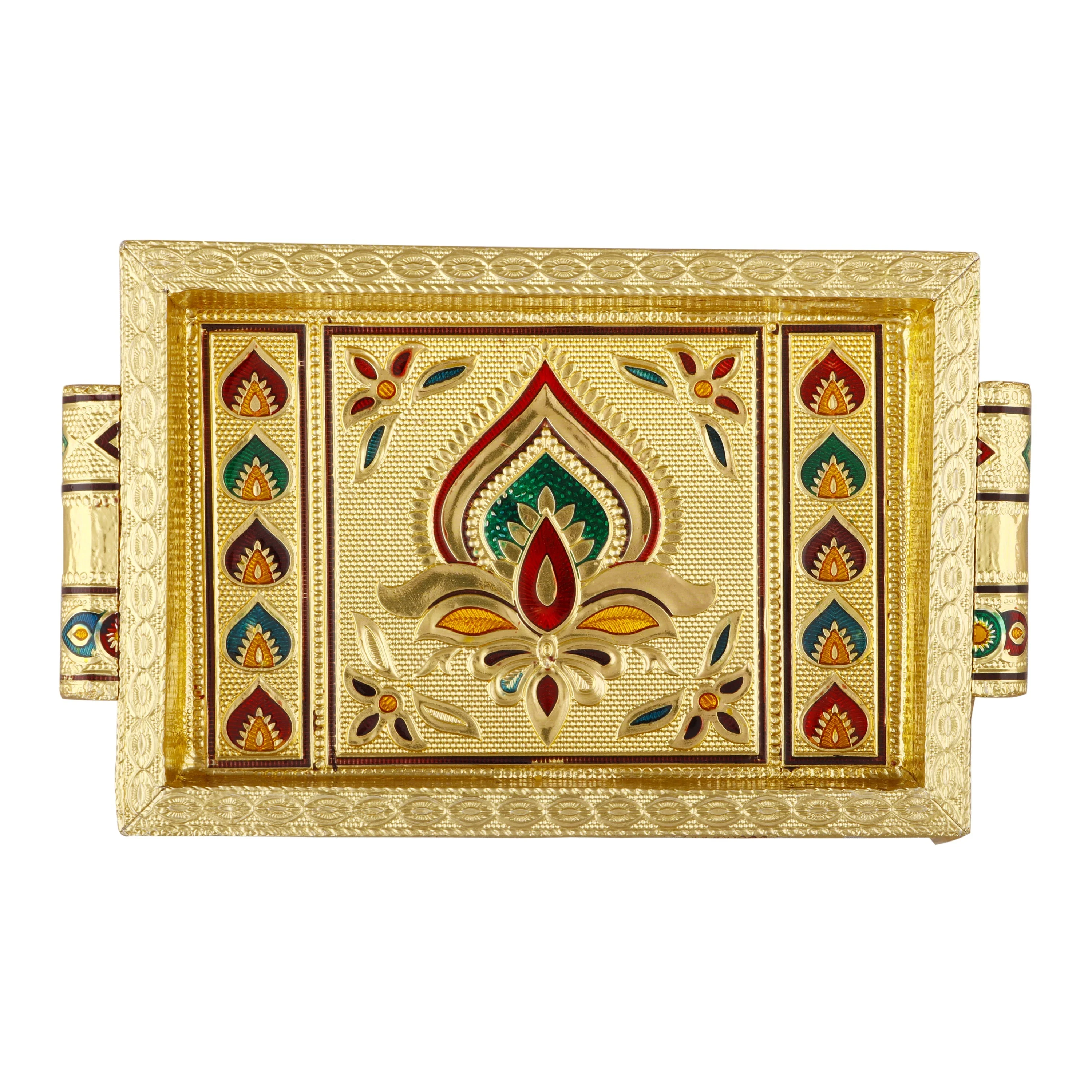 Choky Tray - 1.5 x 6 x 4 Inches | Meenakari Serving Tray/ Gold Polish Plate for Home