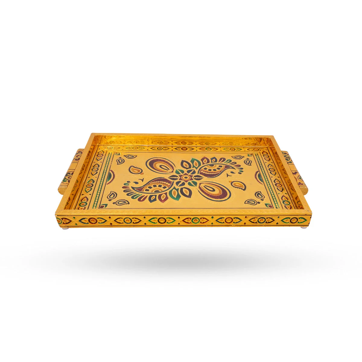 Choky Tray - 18 x 12 Inches | Meenakari Serving Tray/ Gold Polish Plate for Home