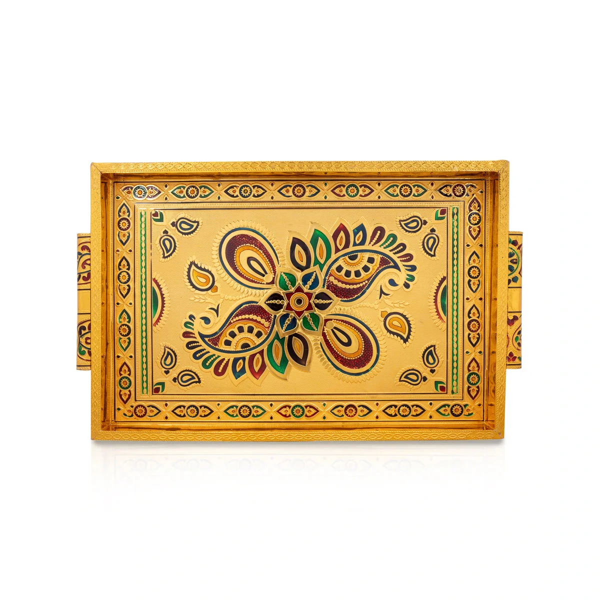 Choky Tray - 18 x 12 Inches | Meenakari Serving Tray/ Gold Polish Plate for Home - Image 4