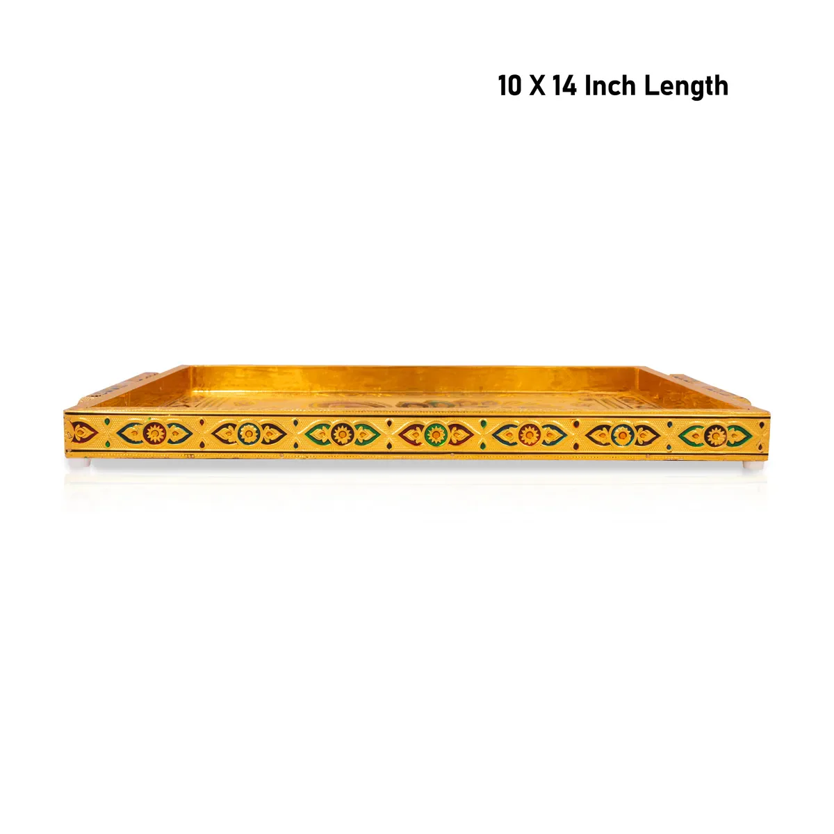 Decorative Plate - 1.5x14x10 Inches | Wooden Tray/Meenakari Design Pooja Plate/Gold Polish Thali Plate for Home - Image 4