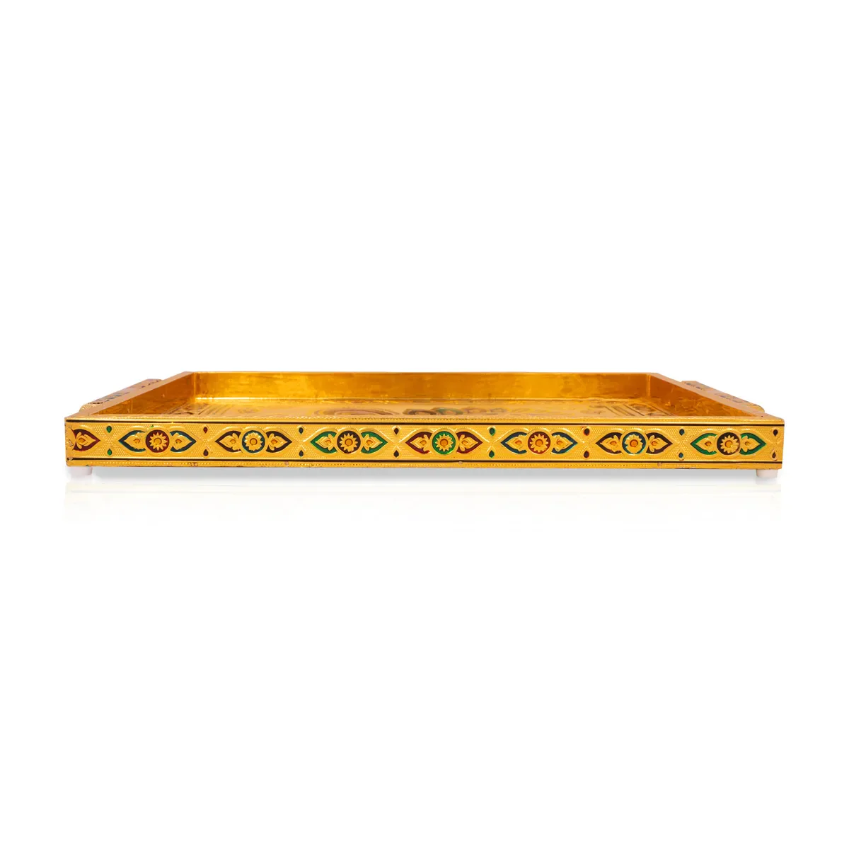 Decorative Plate - 1.5x14x10 Inches | Wooden Tray/Meenakari Design Pooja Plate/Gold Polish Thali Plate for Home - Image 5