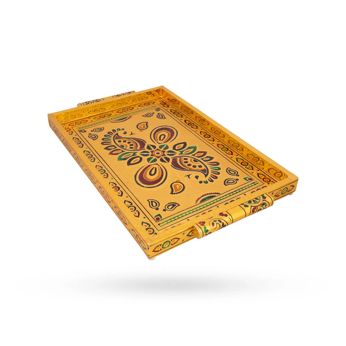 Decorative Plate - 1.5x16x11 Inches | Wooden Tray/Meenakari Design Pooja Plate/Gold Polish Thali Plate for Home - Image 2