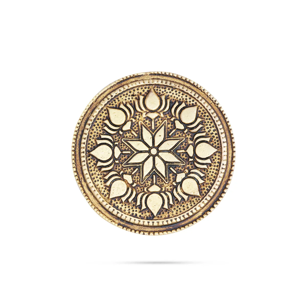 Chowki - 0.75 x 2.75 Inches | Antique Brass Patla/ Round Shape Bajot for Pooja/ 100 Gms Approx - Image 3