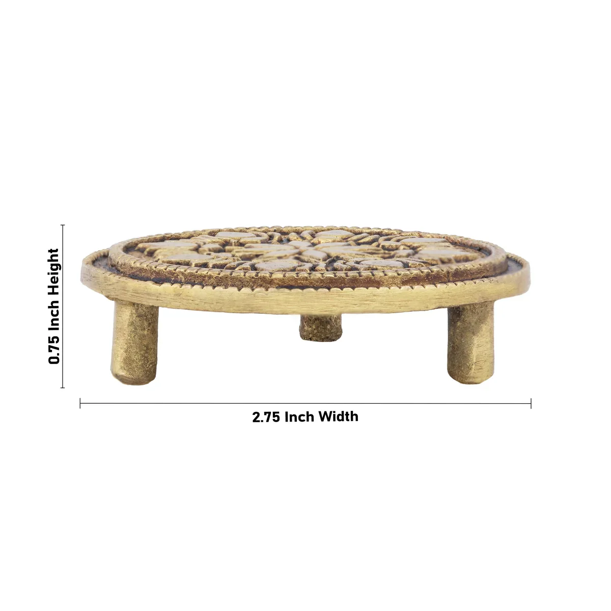 Chowki - 0.75 x 2.75 Inches | Antique Brass Patla/ Round Shape Bajot for Pooja/ 100 Gms Approx - Image 4