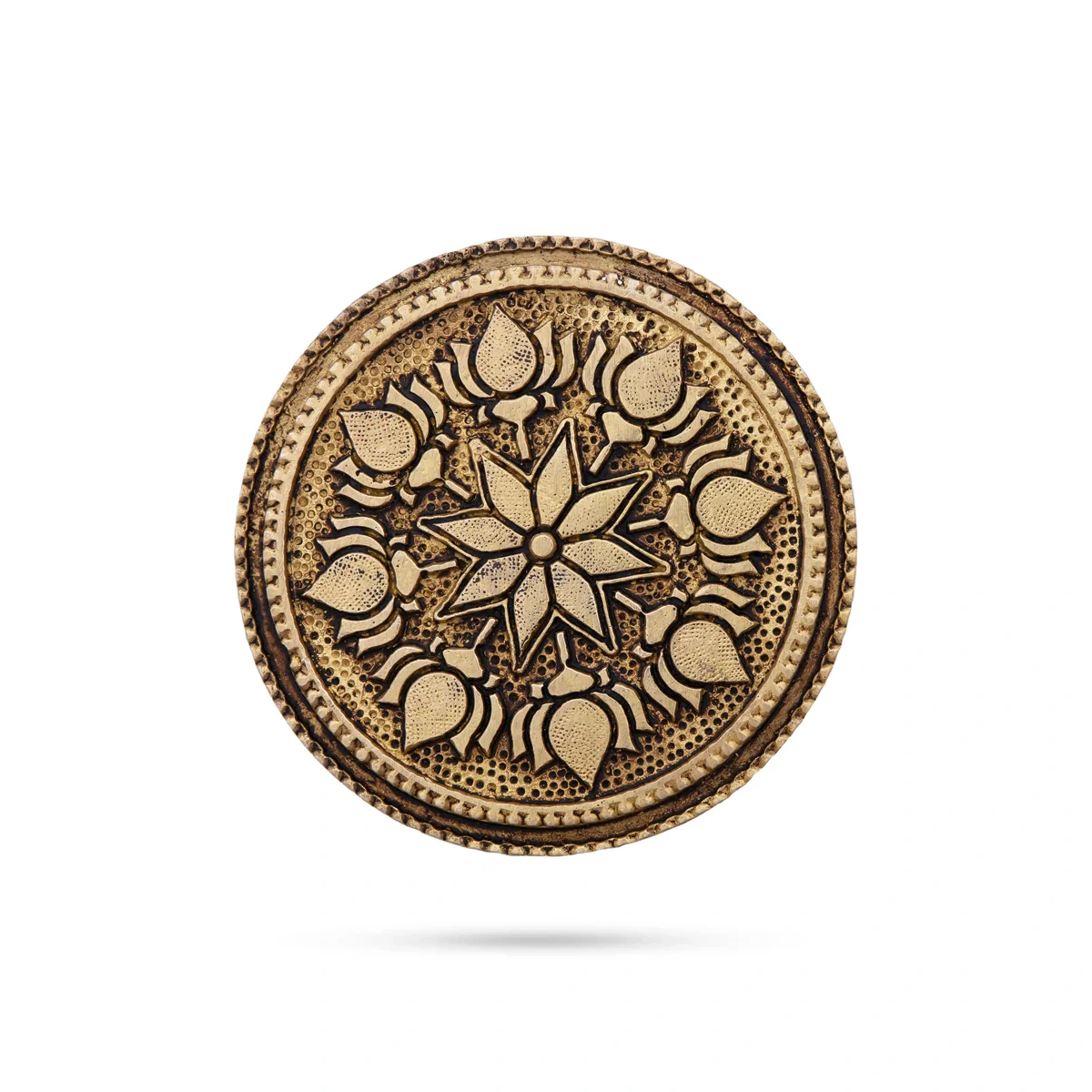Chowki - 0.75 x 3.25 Inches | Antique Brass Bajot/ Round Shape Manai for Pooja/ 160 Gms Approx - Image 3