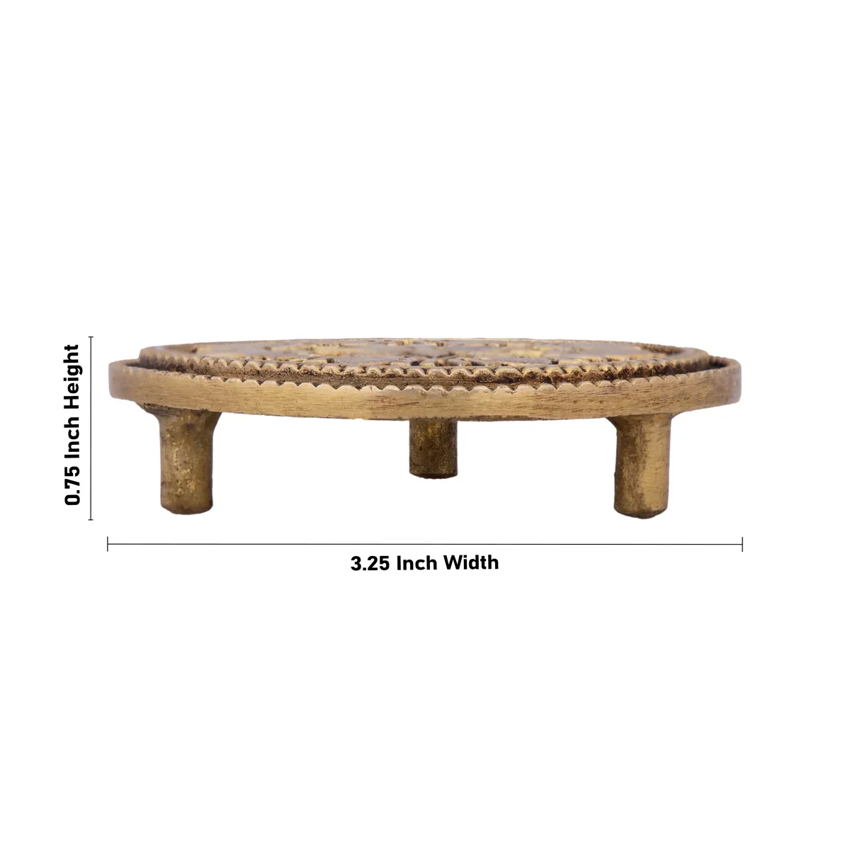 Chowki - 0.75 x 3.25 Inches | Antique Brass Bajot/ Round Shape Manai for Pooja/ 160 Gms Approx - Image 4