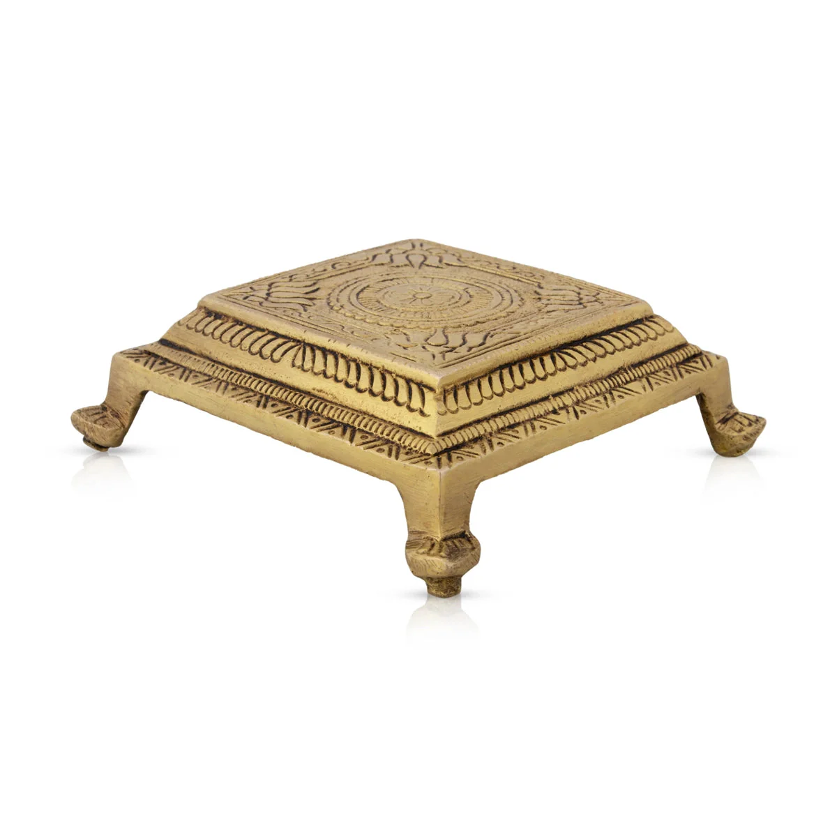 Chowki - 1.5 x 4 Inches | Brass Bajot/ Antique Polish Patla/ Manai Palagai for Pooja - Image 2