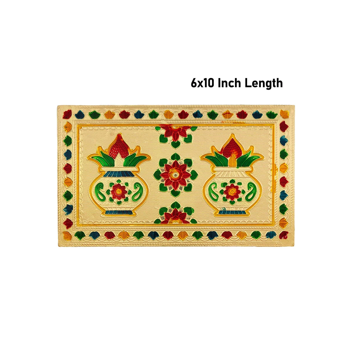Chowki With Base - 1.25 X 6 X 10 Inches | Kalash & Flower Design Patla/ Gold Polish Bajot/ Manai Palagai - Image 4