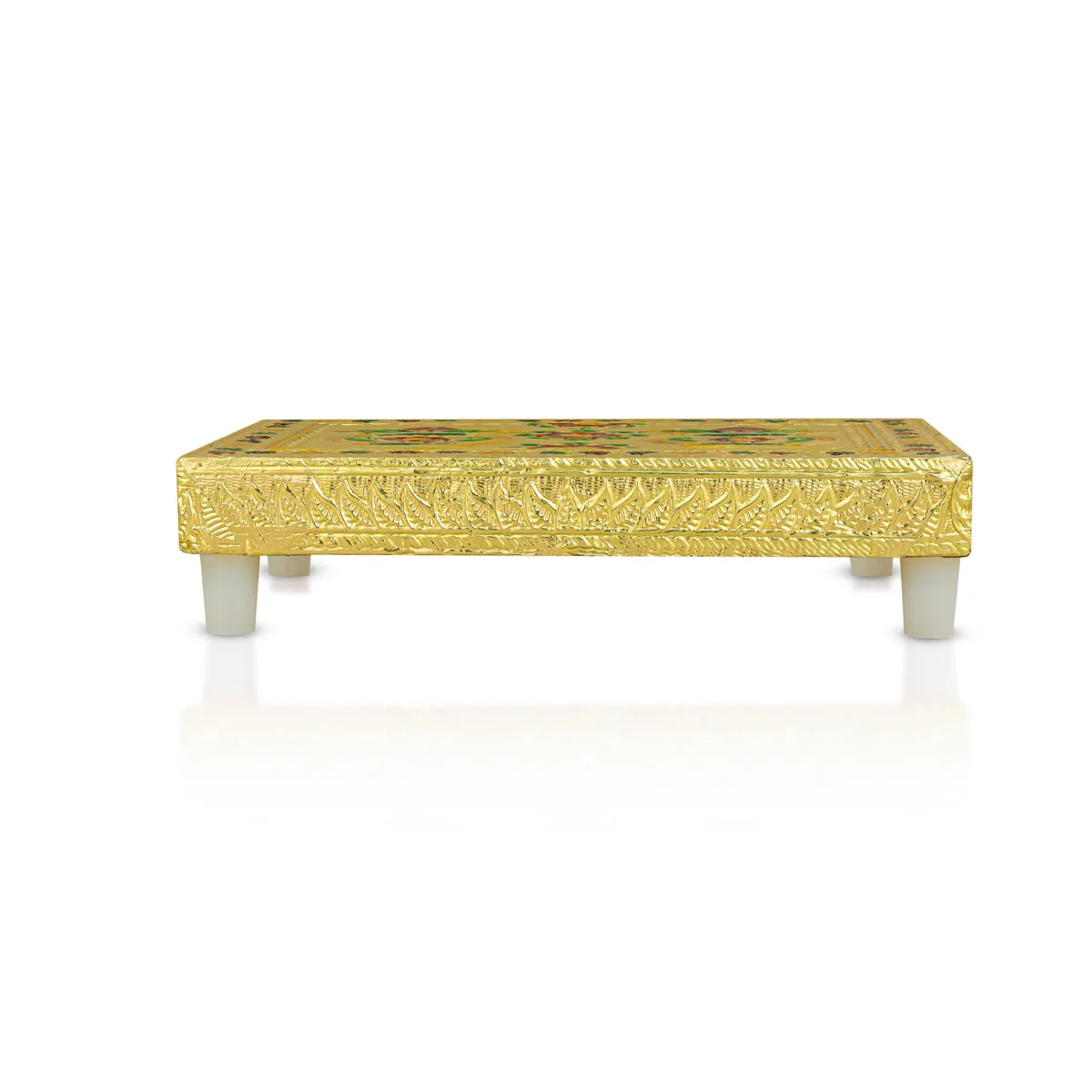 Chowki With Base - 1.5 X 6 X 4 Inches | Kalash & Flower Design Patla/ Gold Polish Bajot/ Manai Palagai