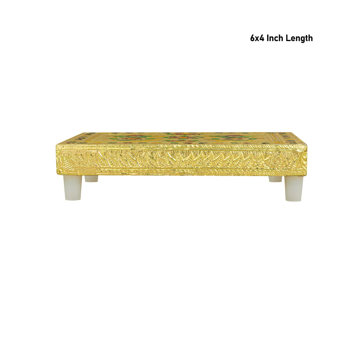 Chowki With Base - 1.5 X 6 X 4 Inches | Kalash & Flower Design Patla/ Gold Polish Bajot/ Manai Palagai - Image 5