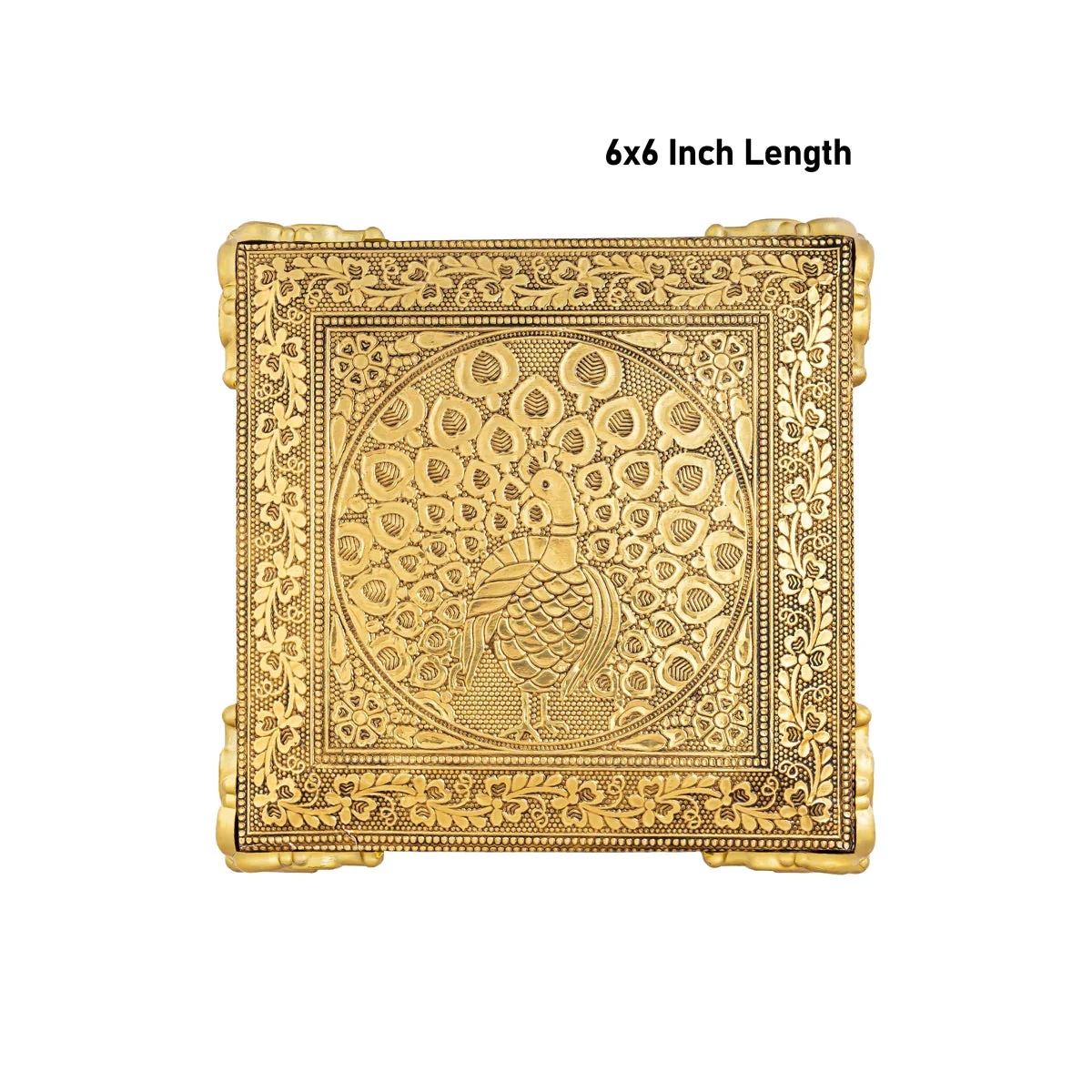 Chowki With Base - 1 X 6 X 6 Inches | Peacock Design Patla/ Gold Polish Bajot/ Manai Palagai For Pooja - Image 4