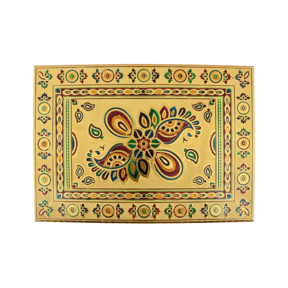 Chowki With Base - 15 x 21 Inches | Gold Polish & Wooden Bajot/ Meenakari Design Manai Palagai for Pooja - Image 2