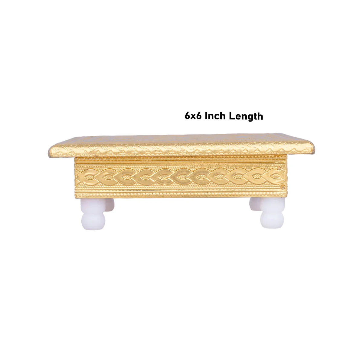 Chowki With Base - 6 x 6 Inches | Gold Polish Bajot/ Manai Palagai for Pooja - Image 4