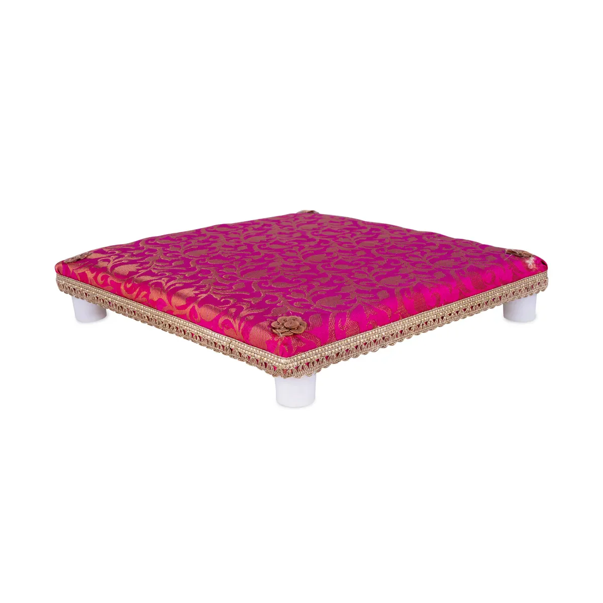 Chowki With Cushion - 12 X 12 Inches | Wooden Pooja Chowki/ Cushion Seat/ Bajot For Mandir & Home Pooja - Image 13