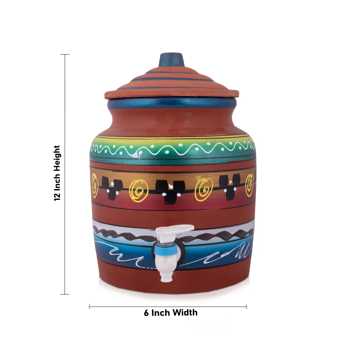 Clay Water Pot With Tap - 12 x 6 Inches | 8 Ltr/ Painted Water Pot With Tap/ Handmade Water Pot for Home - Image 7