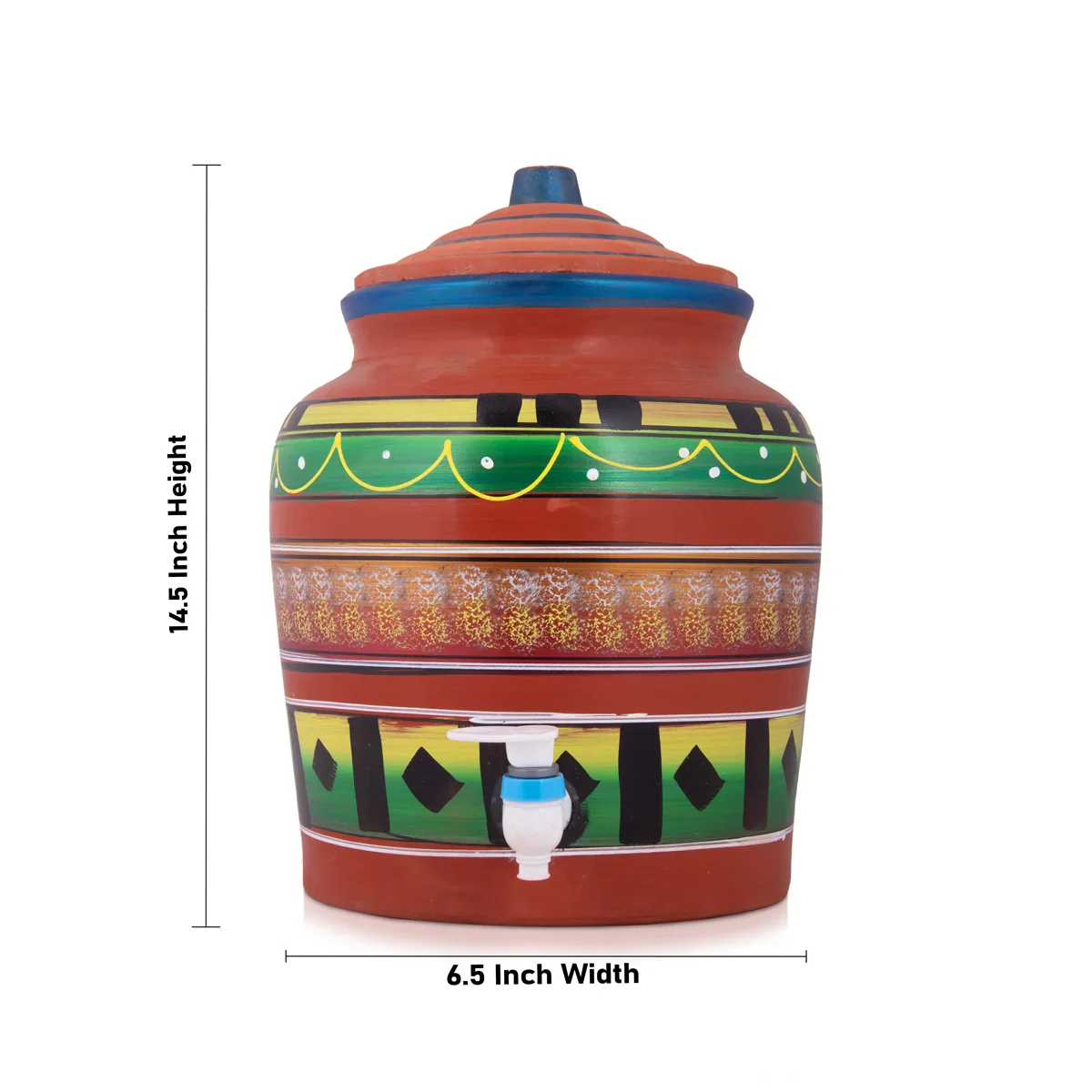 Clay Water Pot - 14.5 Inches | 11 Ltr/ Painted Water Pot With Tap/ Handmade Water Pot for Home - Image 7