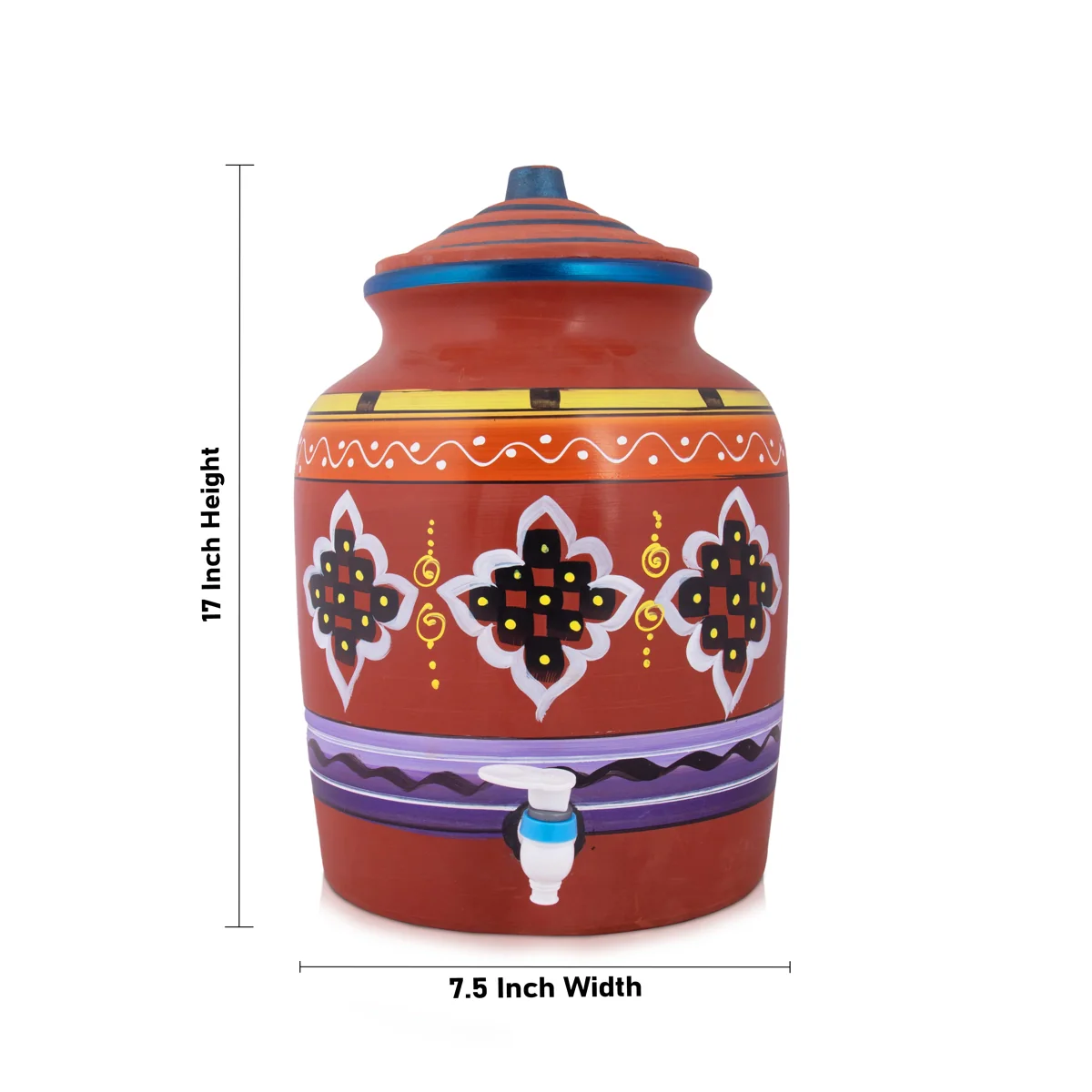 Clay Water Pot - 17 Inches | 13 Ltr/ Painted Water Pot With Tap/ Handmade Water Pot for Home - Image 7
