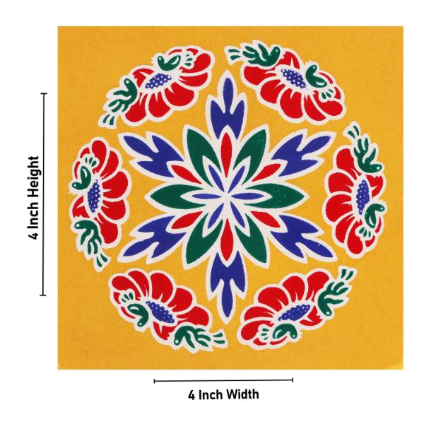 Rangoli Sticker - 4 x 4 Inches | Muggulu Sticker/ Colour Rangoli Sticker for Floor/ Assorted Design - Image 7