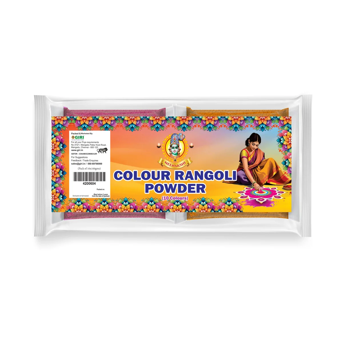 Colour Rangoli Powder Set (Pack Of 10 Colours) | Rangoli Colour Powder/ Colour Kolam Powder for Floor Decor - Image 2