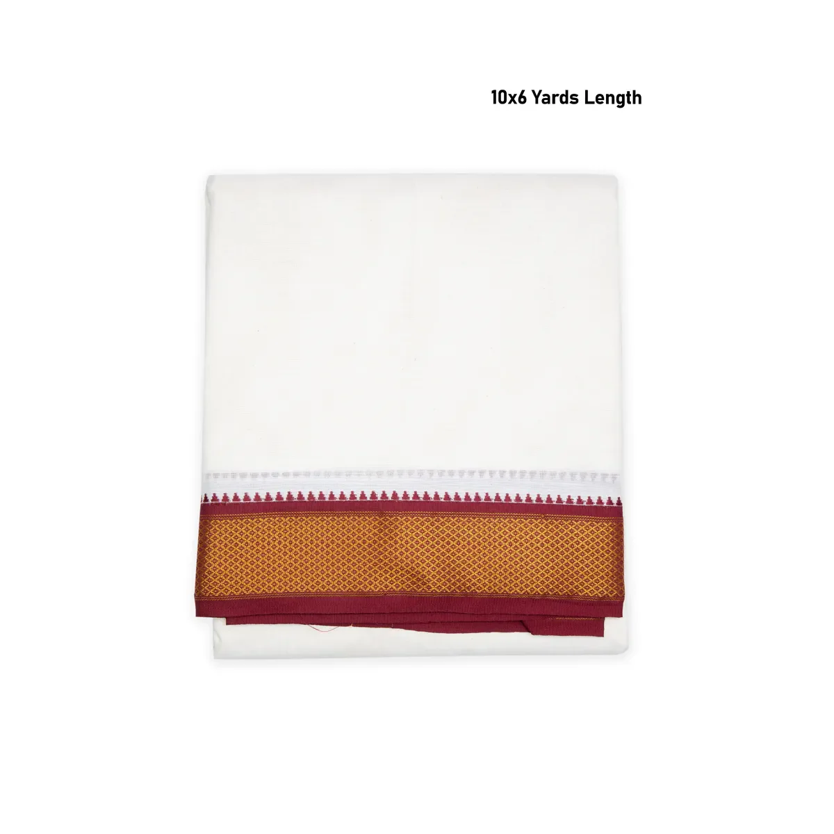Cotton Veshti - 10 x 6 Yards | 10 Mayilkan Jari Border Design Vesti/ Half White Colour Dhoti for Men - Image 3