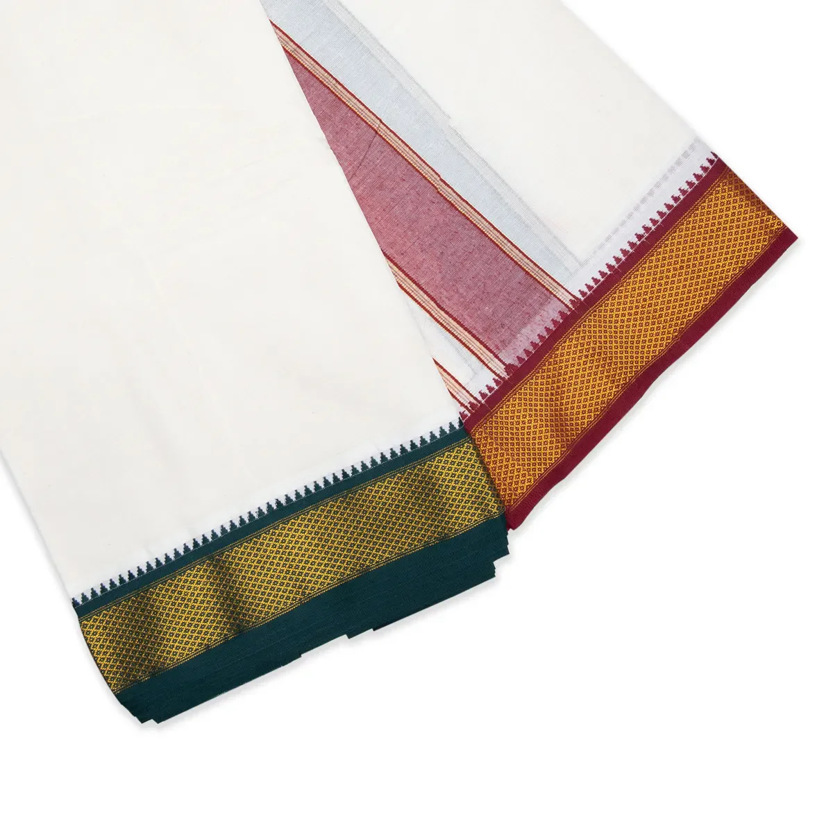 Cotton Veshti - 10 x 6 Yards | 10 Mayilkan Jari Border Design Vesti/ Half White Colour Dhoti for Men - Image 4
