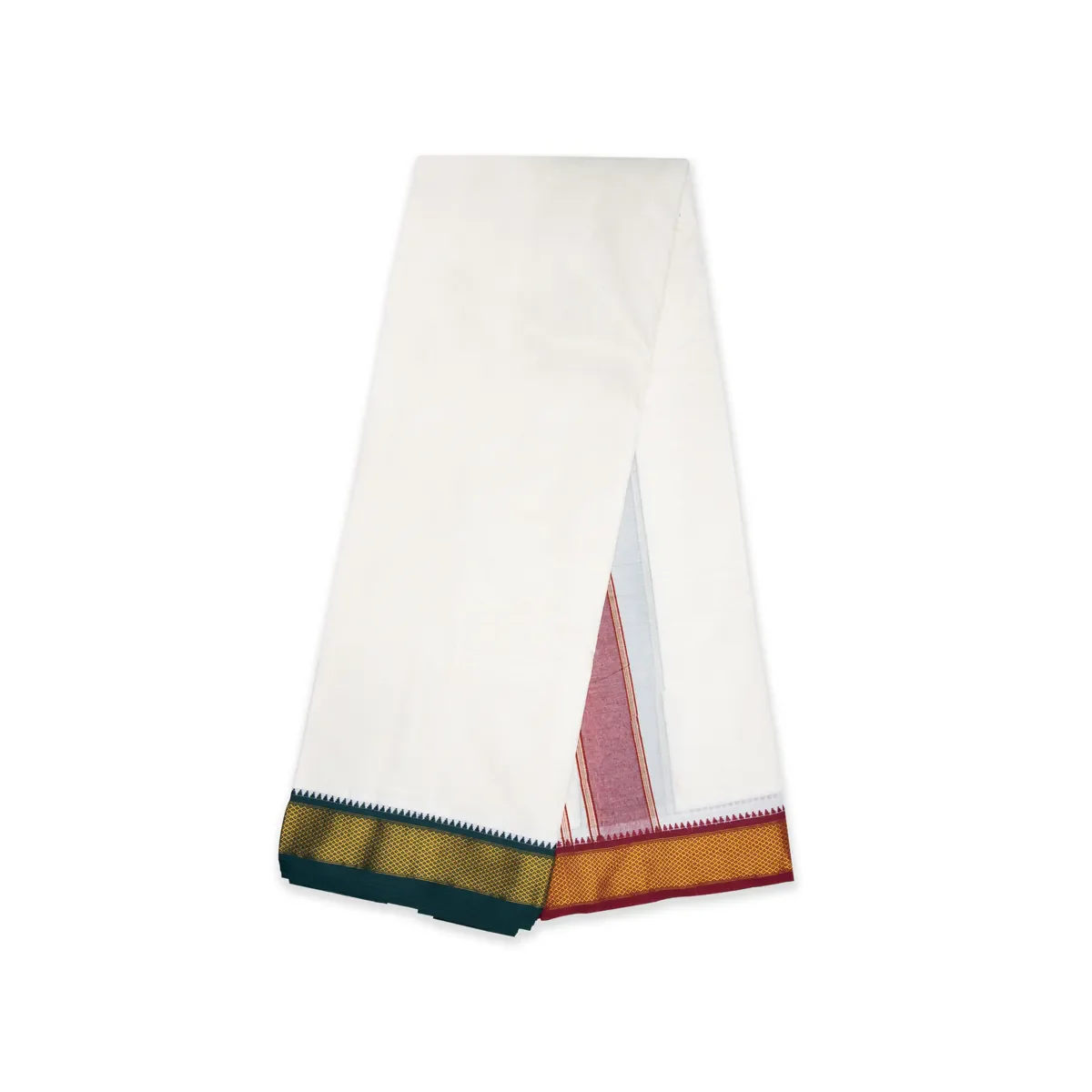 Cotton Veshti - 10 x 6 Yards | 10 Mayilkan Jari Border Design Vesti/ Half White Colour Dhoti for Men - Image 5
