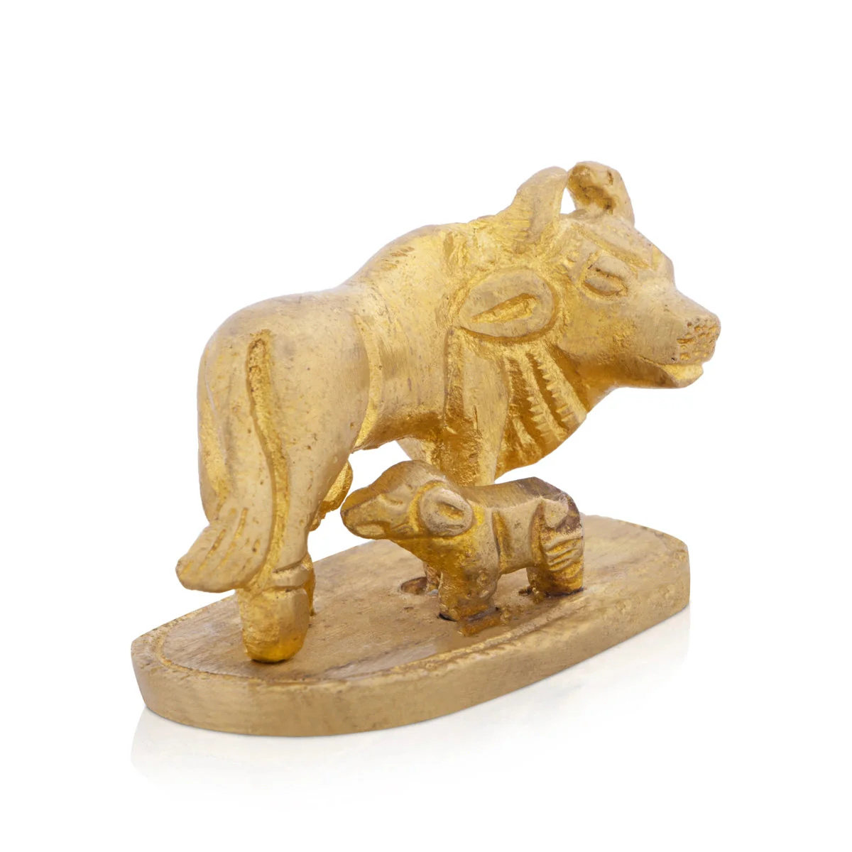 Cow With Calf Idol With Base - 1.5 x 1.75 Inches | Kamadhenu Statue/ Brass Idol for Pooja - Image 3