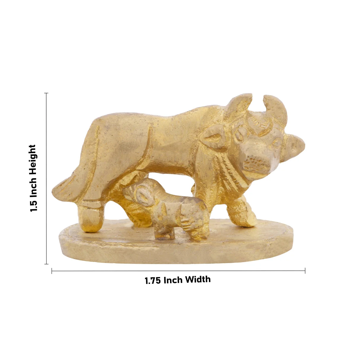 Cow With Calf Idol With Base - 1.5 x 1.75 Inches | Kamadhenu Statue/ Brass Idol for Pooja - Image 4
