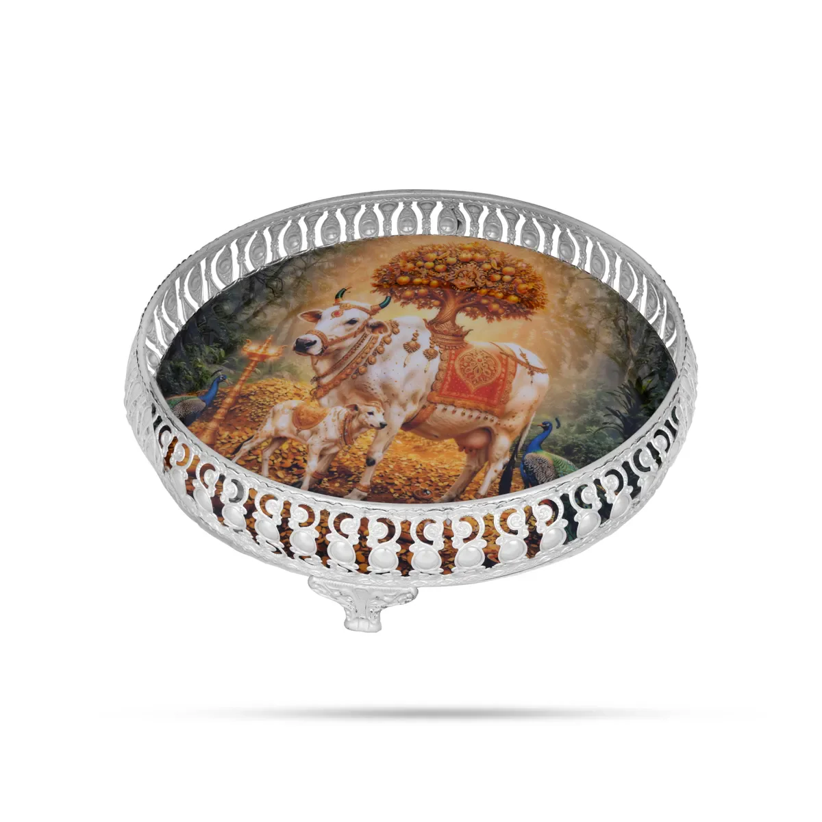 Cow And Calf Design Pichwai Tray With Leg- 2.75 X 10 Inches | Square Shape/ Thali Plate/Decorative Plate For Serving - Image 2