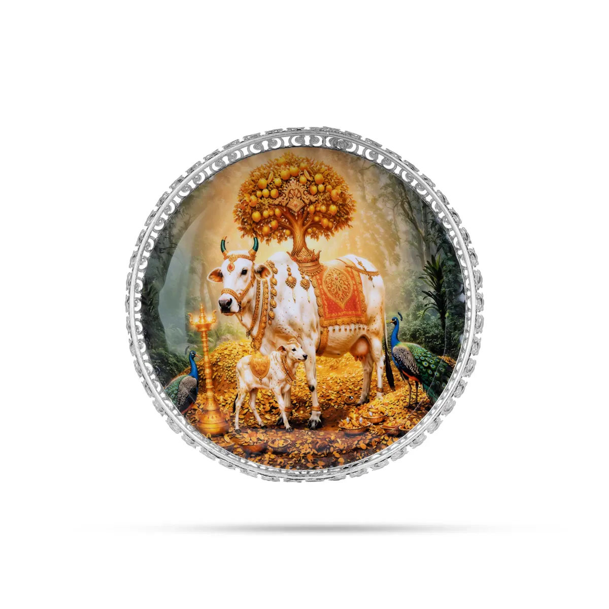 Cow And Calf Design Pichwai Tray With Leg- 2.75 X 10 Inches | Square Shape/ Thali Plate/Decorative Plate For Serving - Image 3