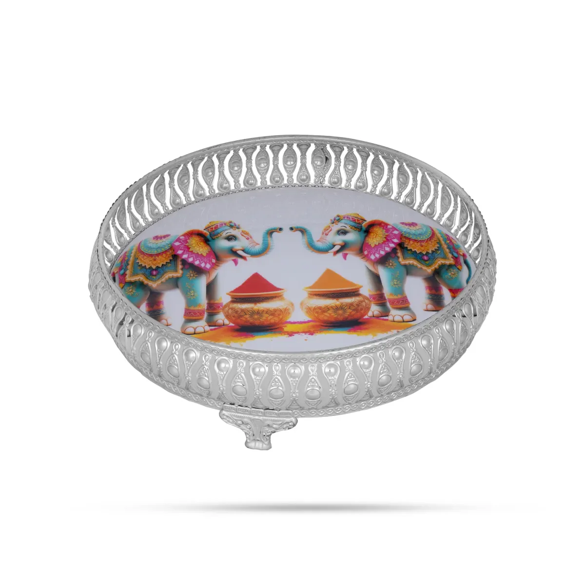 Cow And Calf Design Pichwai Tray With Leg- 2.75 X 10 Inches | Square Shape/ Thali Plate/Decorative Plate For Serving - Image 4